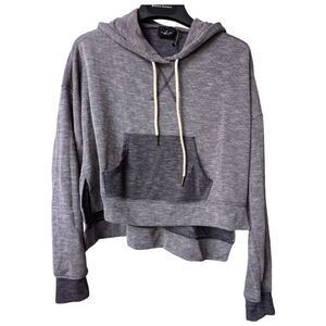Urban Outfitters Navy grey colorblock slouchy Marled Cropped oversized hoodie